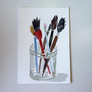 Bote con pinceles (Acuarela original)