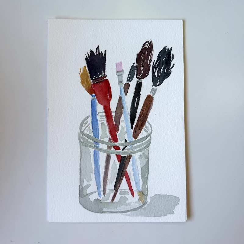 Bote con pinceles (Acuarela original)