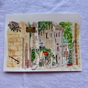 Pueblo pintoresco en la Provenza (acuarela original)